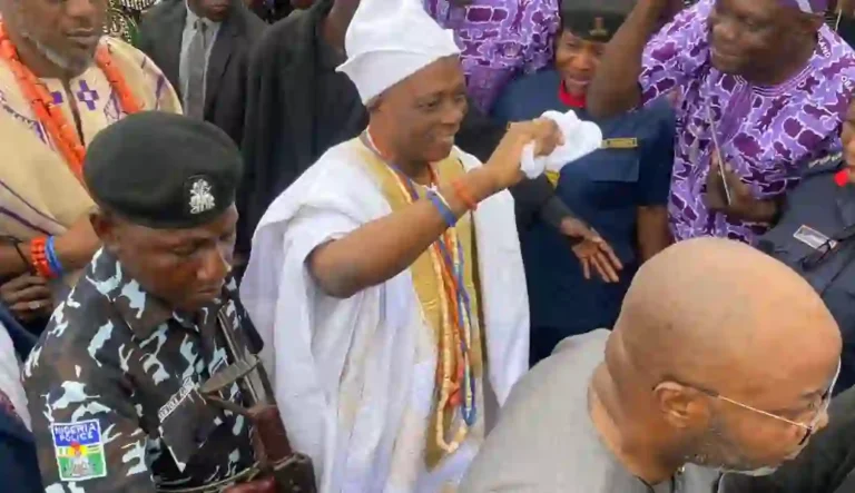 Tinubu Hugs Ladoja, The New Olubadan while Crowd Hails the Moment