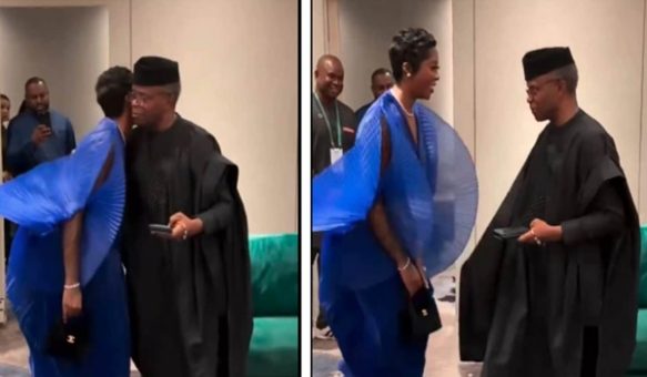 Tiwa Savage Greet Osinbajo in a Shocking way at UNGA